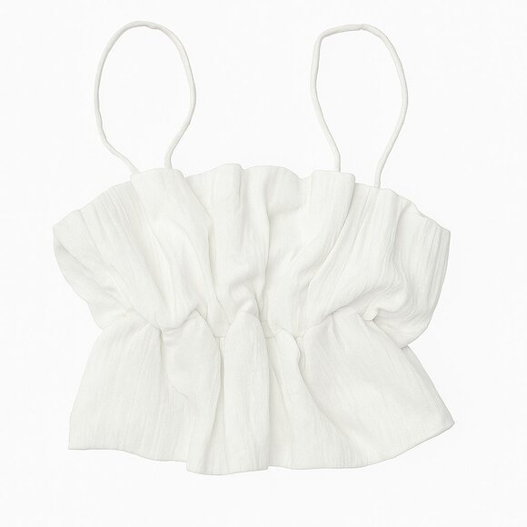 ZARA Ruched Smocked Crop top ruffled & gathered Tank Top Spaghetti Strap Cami M - Picture 1 of 9